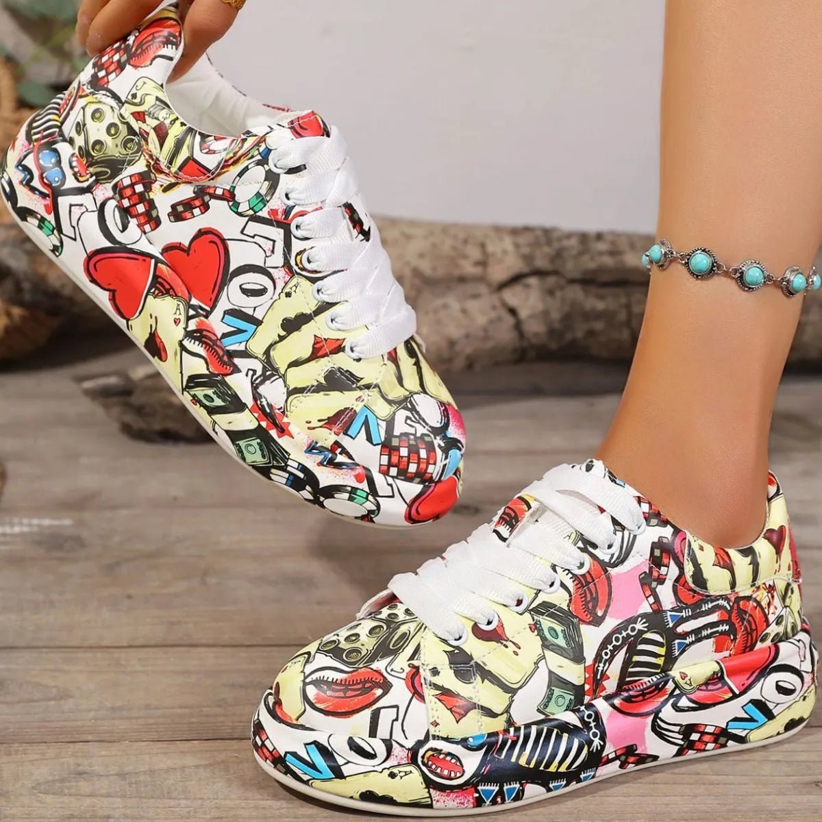 Abstract Print Lace Up Sneakers - Body Central