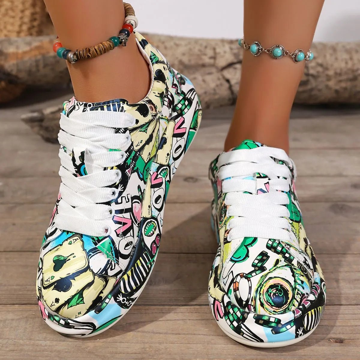 Abstract Print Lace Up Sneakers - Body Central