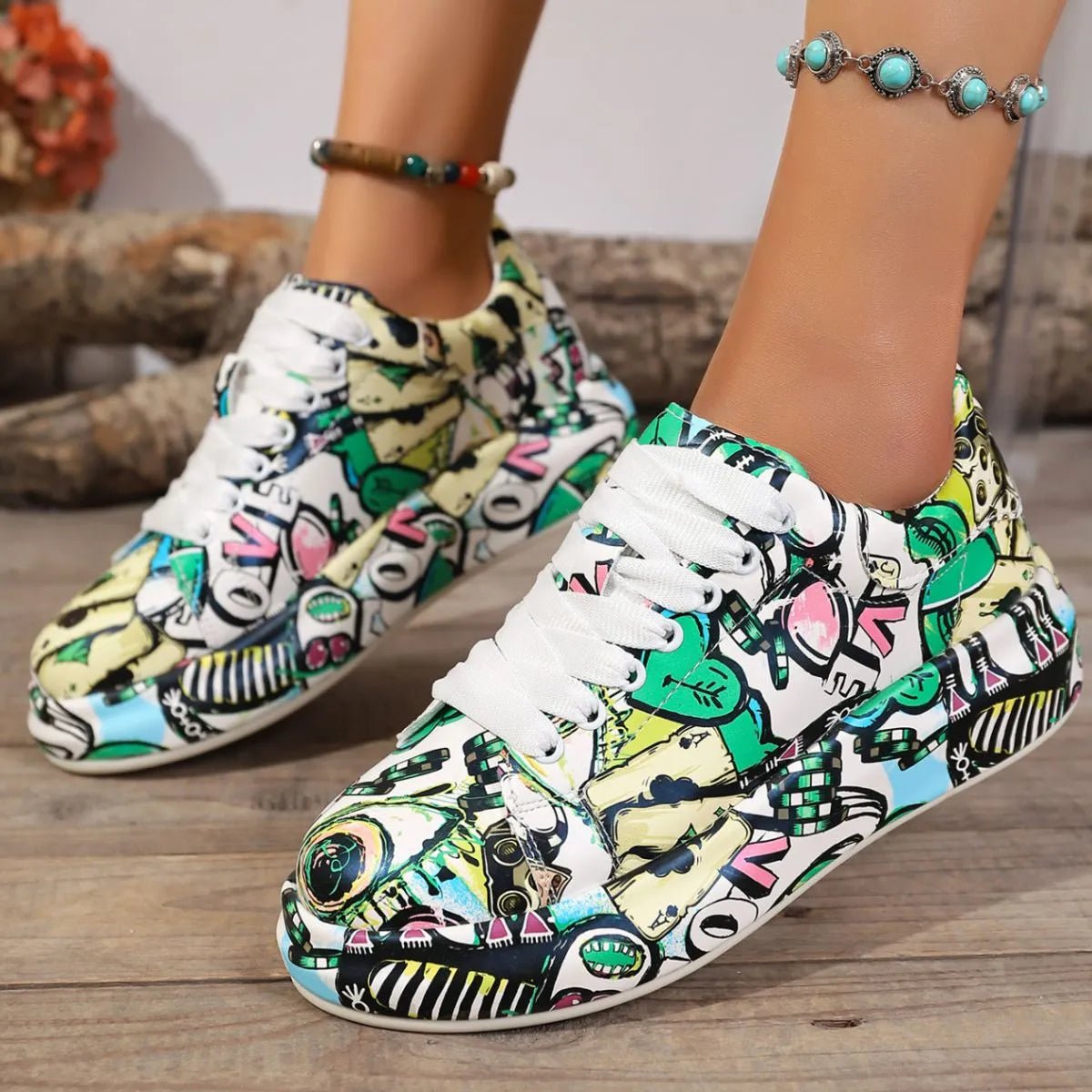 Abstract Print Lace Up Sneakers - Body Central