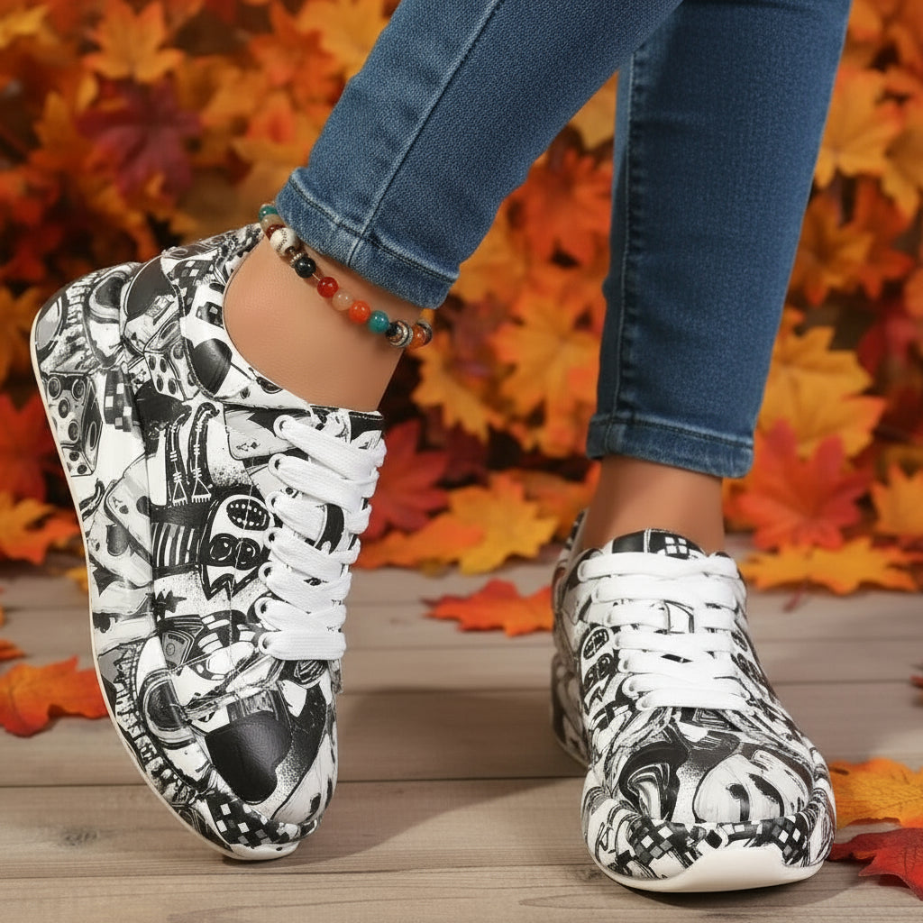 Abstract Print Lace Up Sneakers - Body Central
