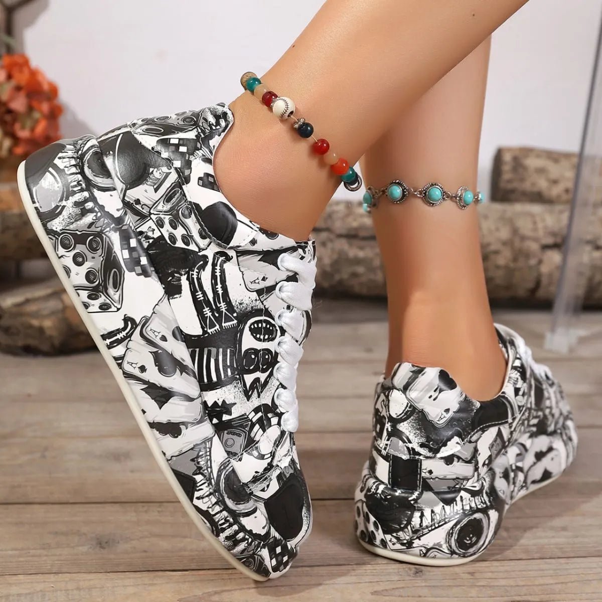 Abstract Print Lace Up Sneakers - Body Central