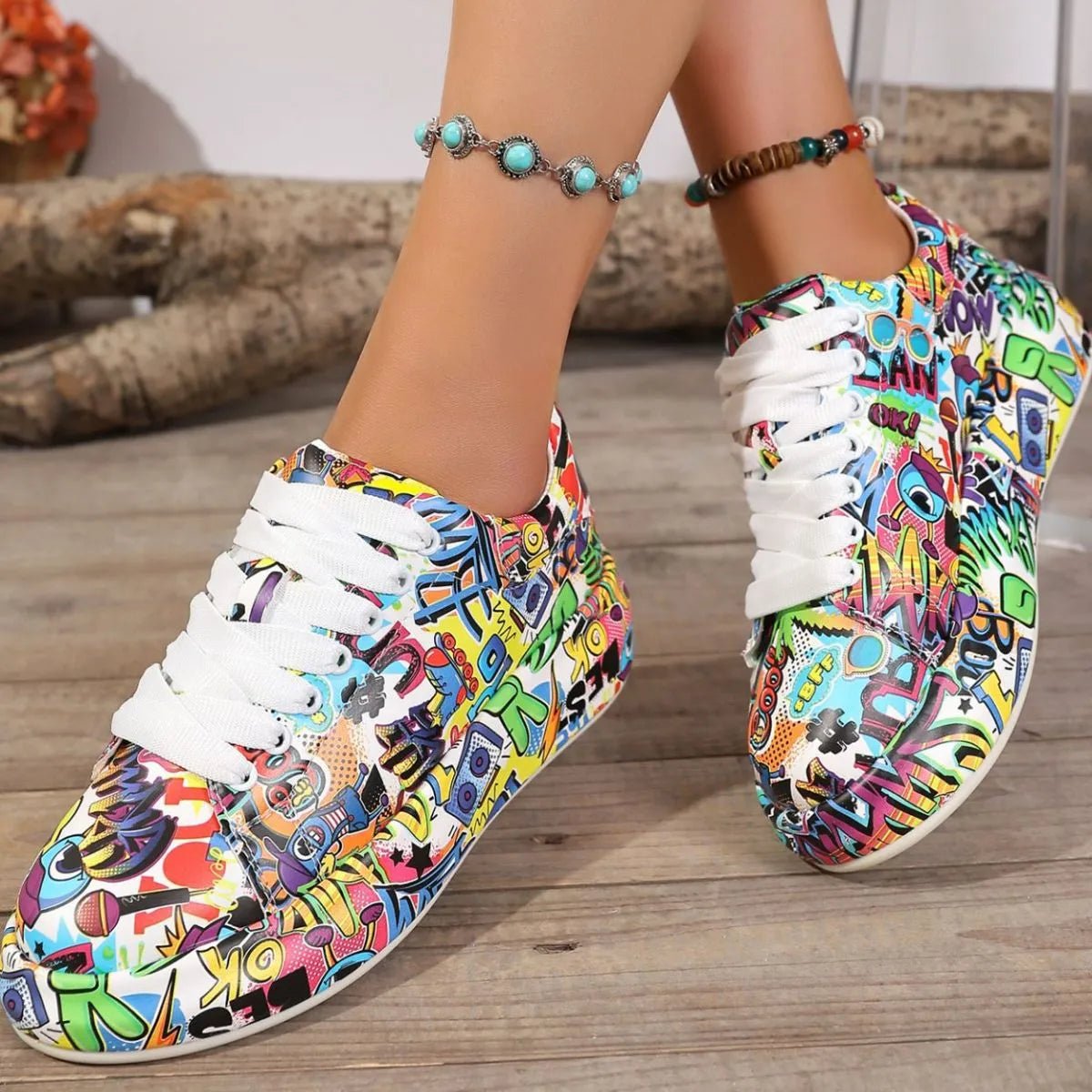 Abstract Print Lace Up Sneakers - Body Central