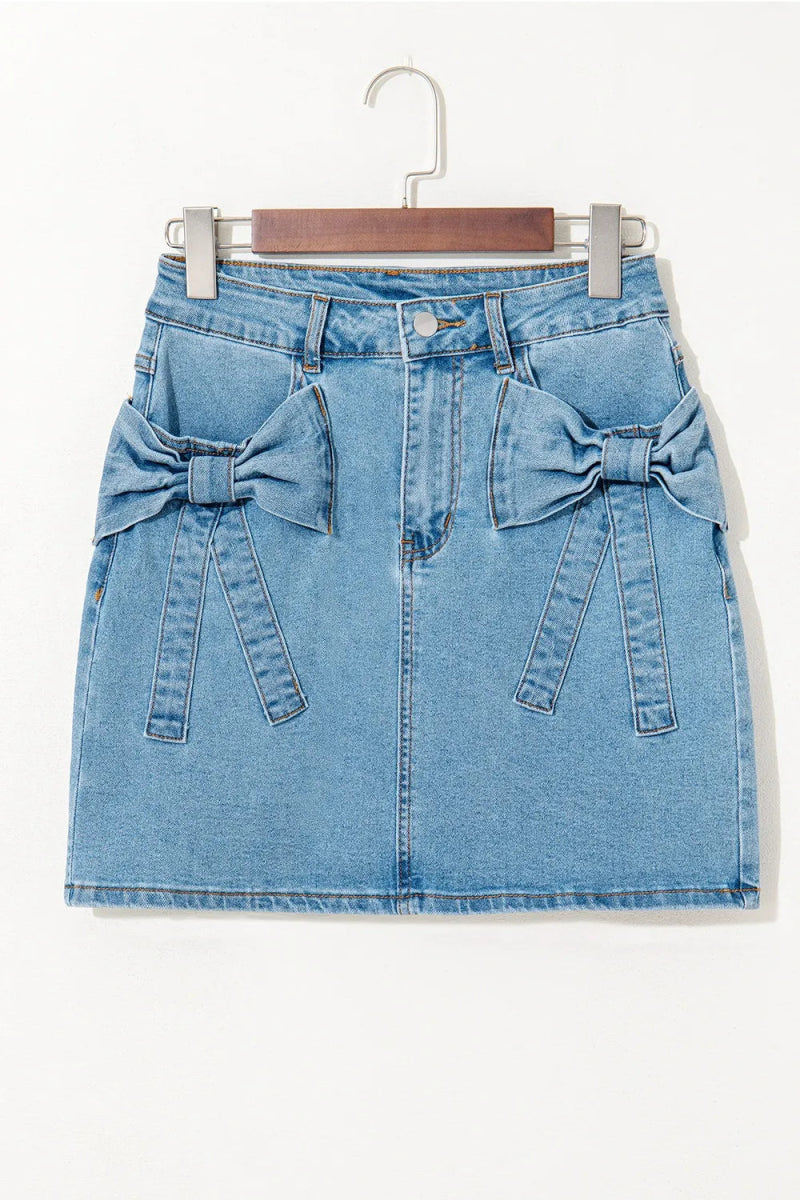 Acid Wash Bowknot Details High Waist Denim Skirt - Body Central