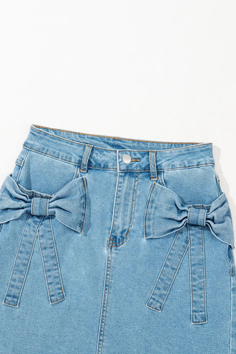 Acid Wash Bowknot Details High Waist Denim Skirt - Body Central