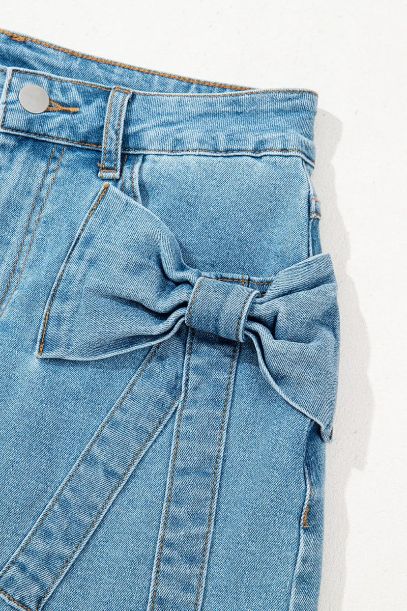 Acid Wash Bowknot Details High Waist Denim Skirt - Body Central