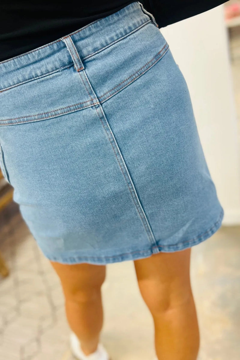 Acid Wash Bowknot Details High Waist Denim Skirt - Body Central