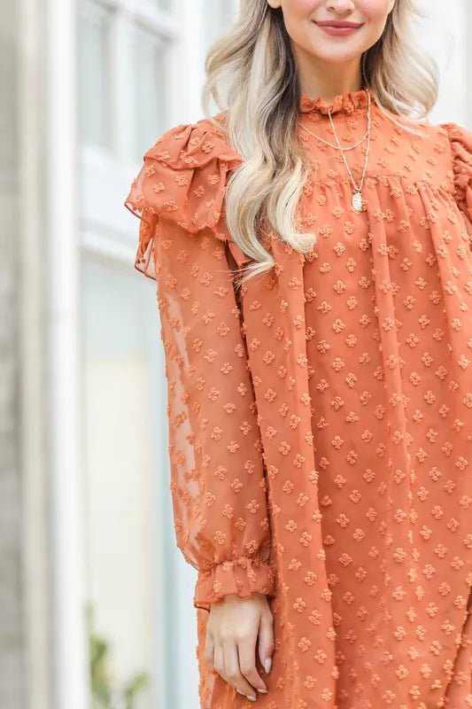 And The Why Lovely Ruffle Shoulder with Textured Woven Dress - Body Central