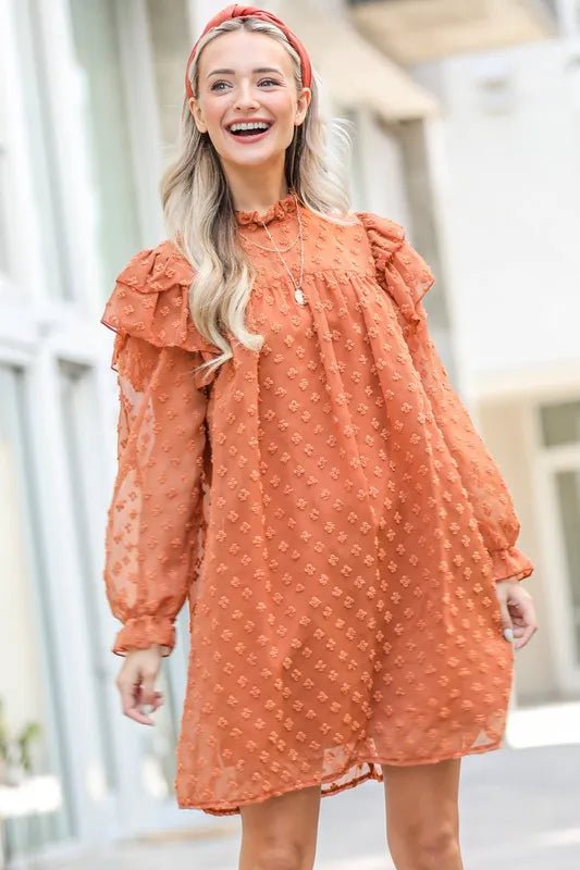 And The Why Lovely Ruffle Shoulder with Textured Woven Dress - Body Central