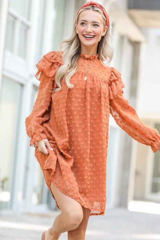 And The Why Lovely Ruffle Shoulder with Textured Woven Dress - Body Central