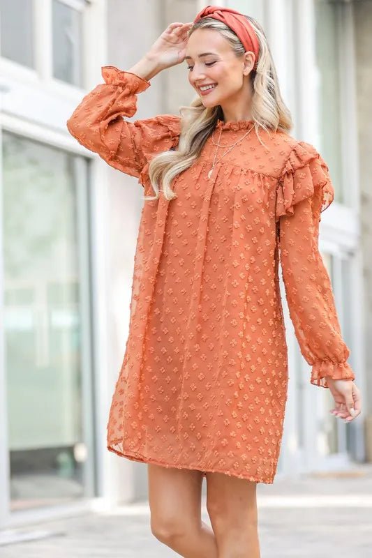 And The Why Lovely Ruffle Shoulder with Textured Woven Dress - Body Central