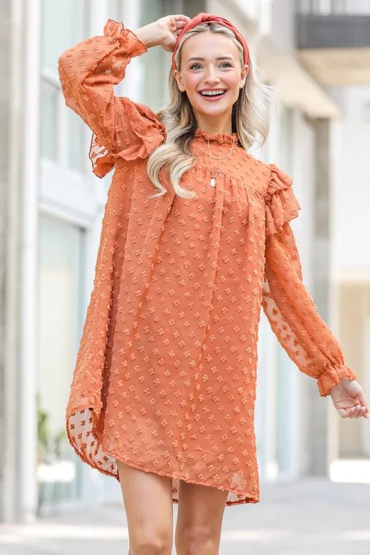 And The Why Lovely Ruffle Shoulder with Textured Woven Dress - Body Central