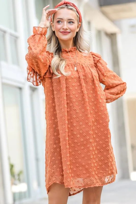 And The Why Lovely Ruffle Shoulder with Textured Woven Dress - Body Central