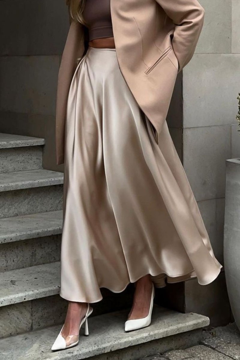 Back Elastic Waist Satin Skirt - Body Central