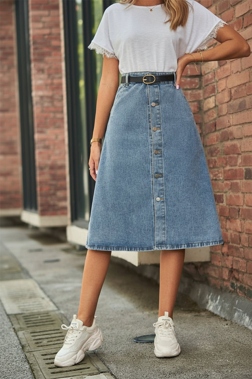 Button Front A - Line Denim Skirt - Body Central