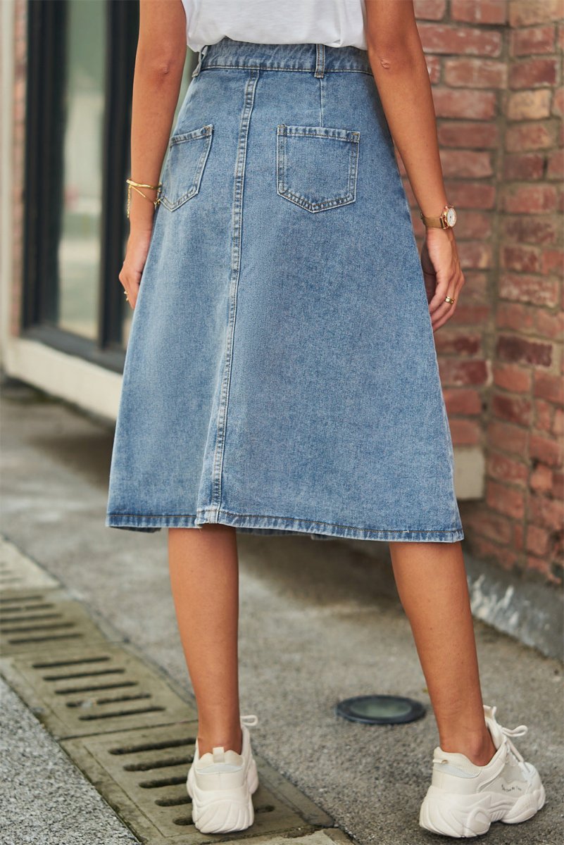 Button Front A - Line Denim Skirt - Body Central