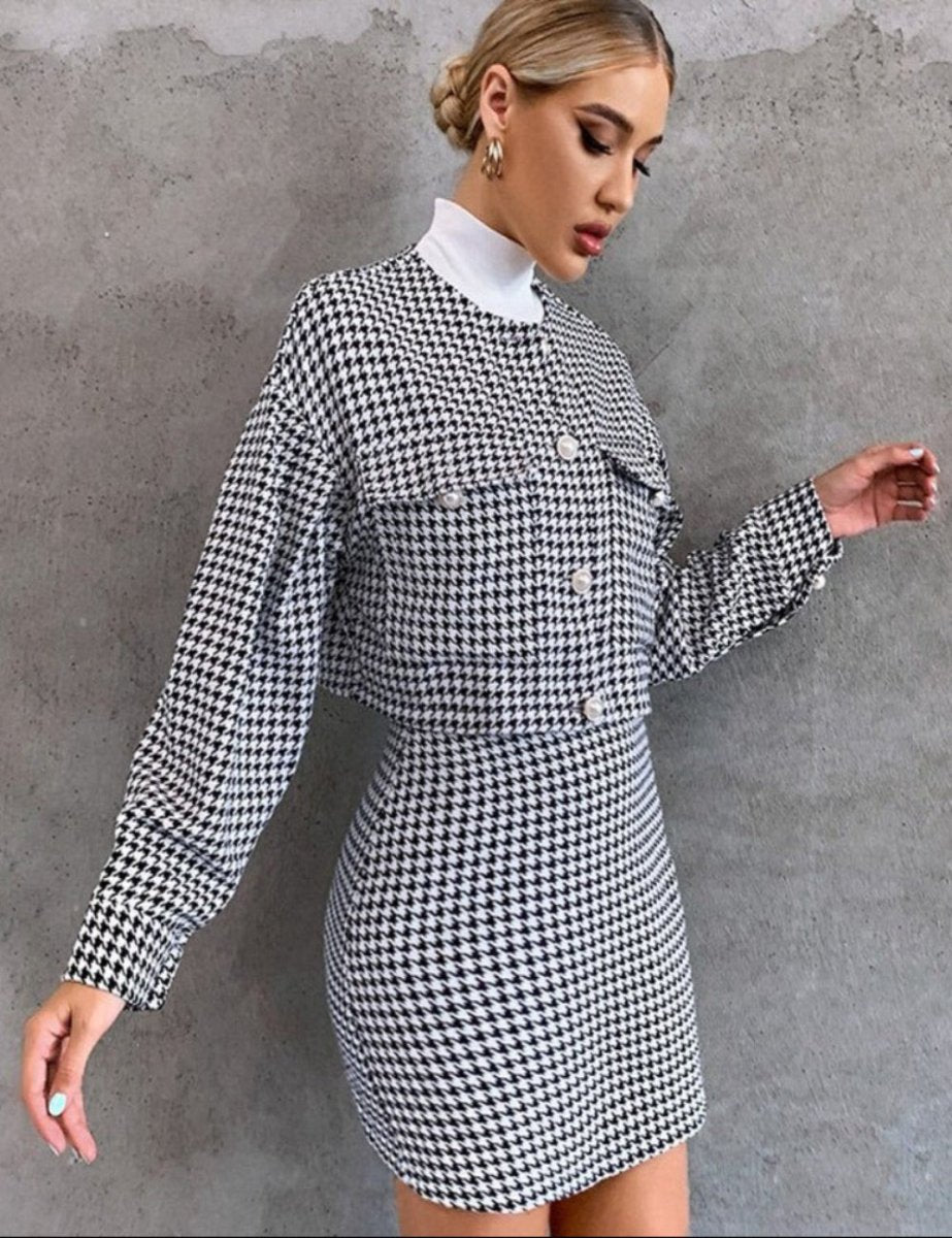 Buttons Outerwear Jacket & Mini Skirt Suit - Body Central