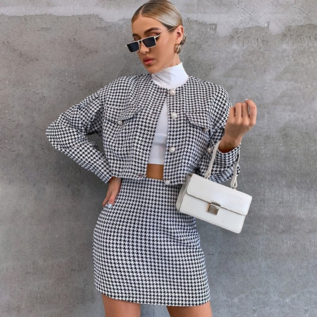 Buttons Outerwear Jacket & Mini Skirt Suit - Body Central