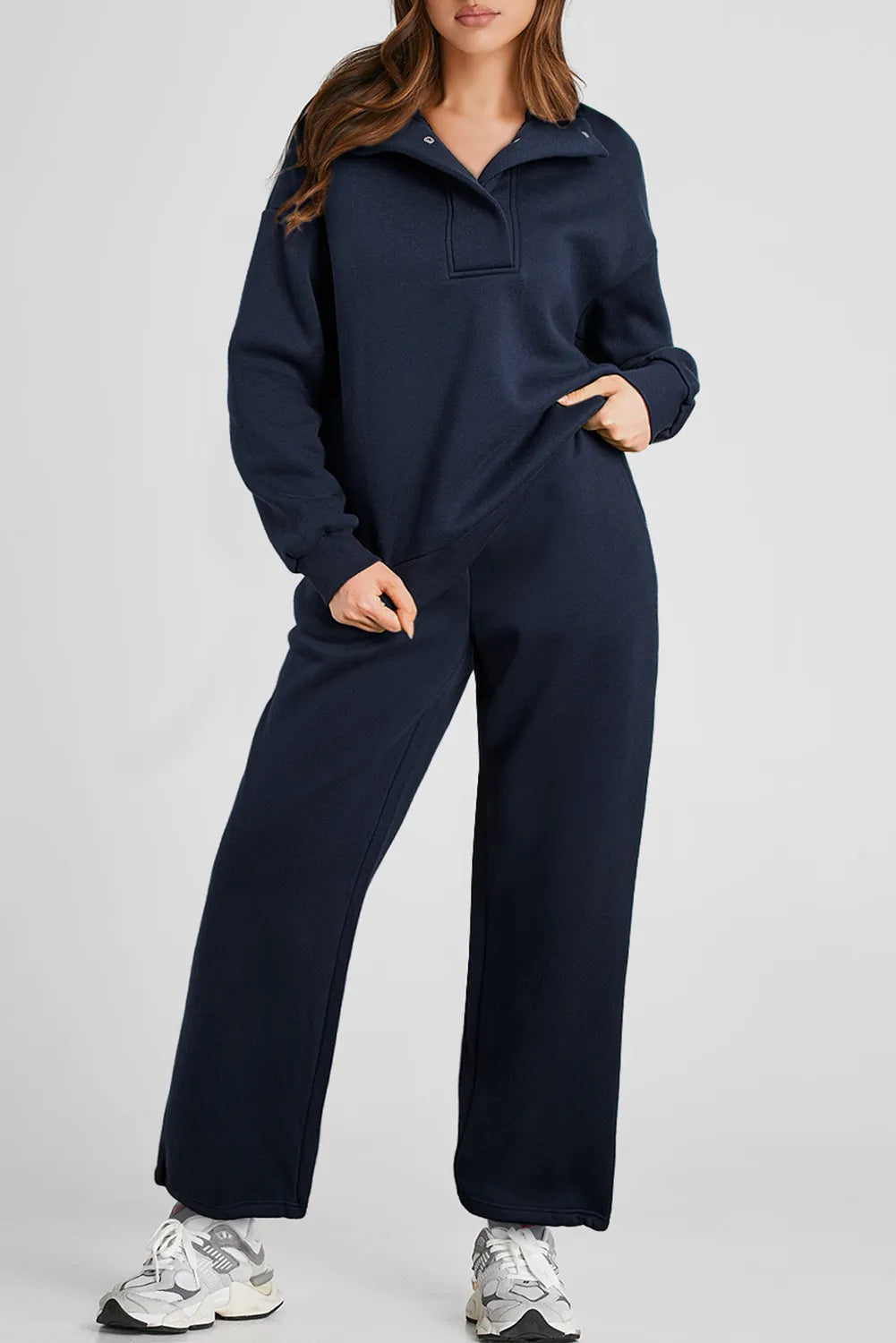 Half Snap Long Sleeve Top and Pants Active Set - Body Central Store