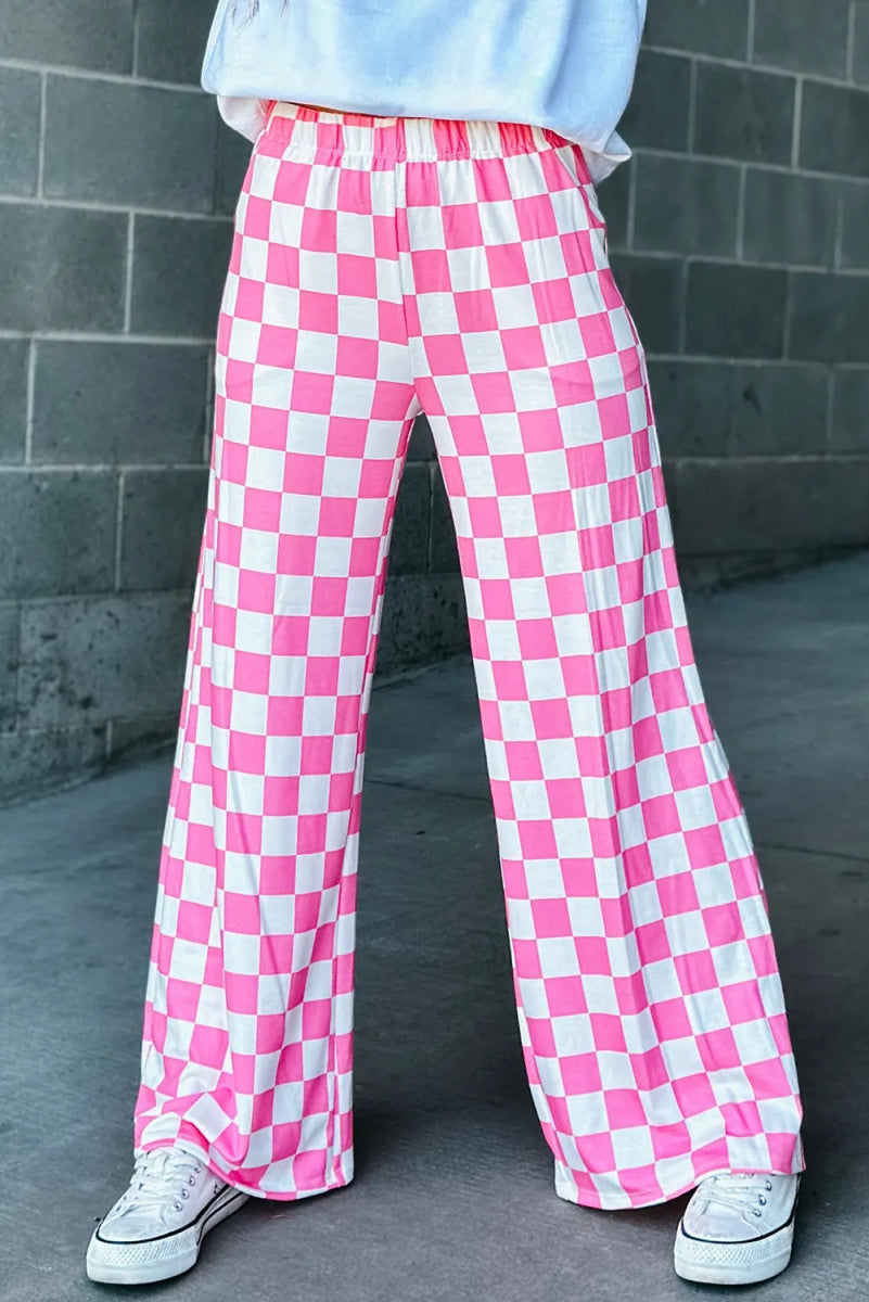 Checkered Wide Leg Pants - Body Central