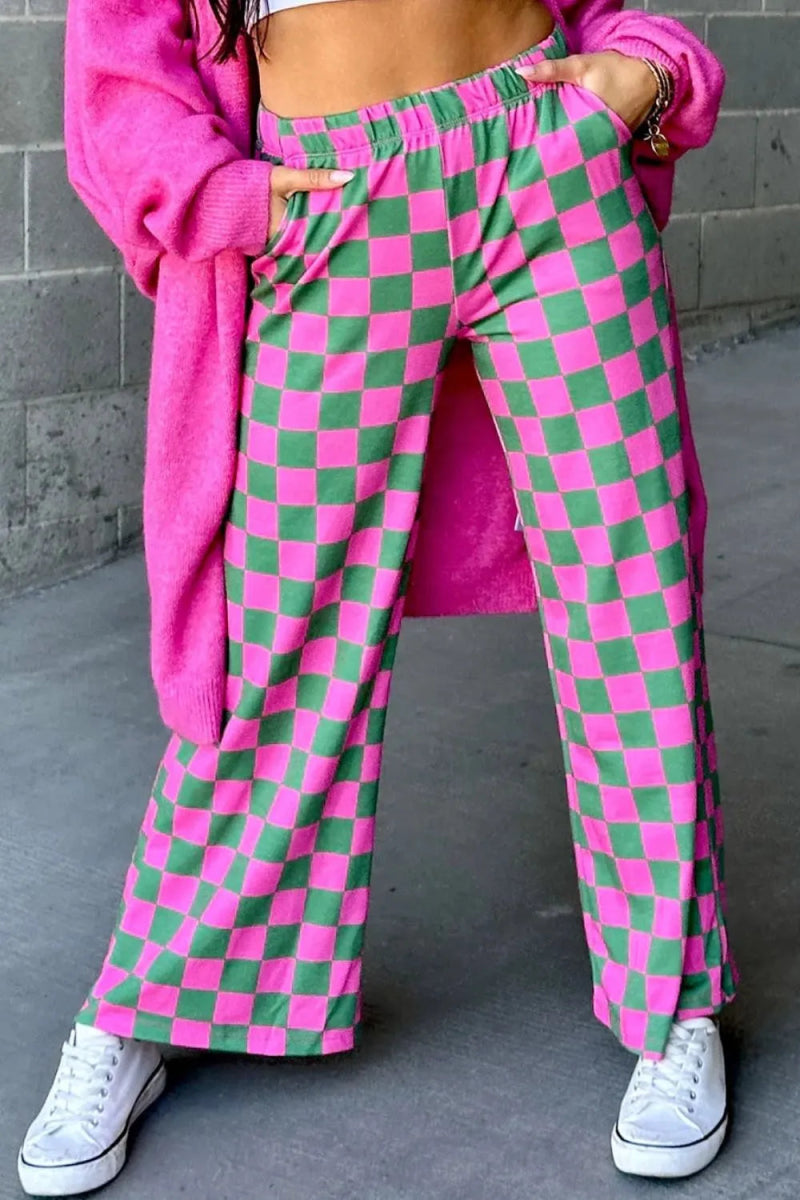 Checkered Wide Leg Pants - Body Central