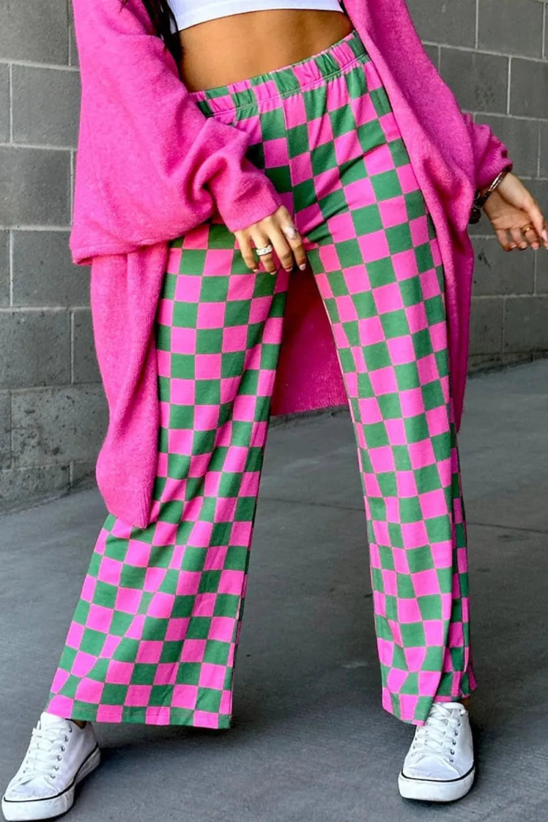 Checkered Wide Leg Pants - Body Central