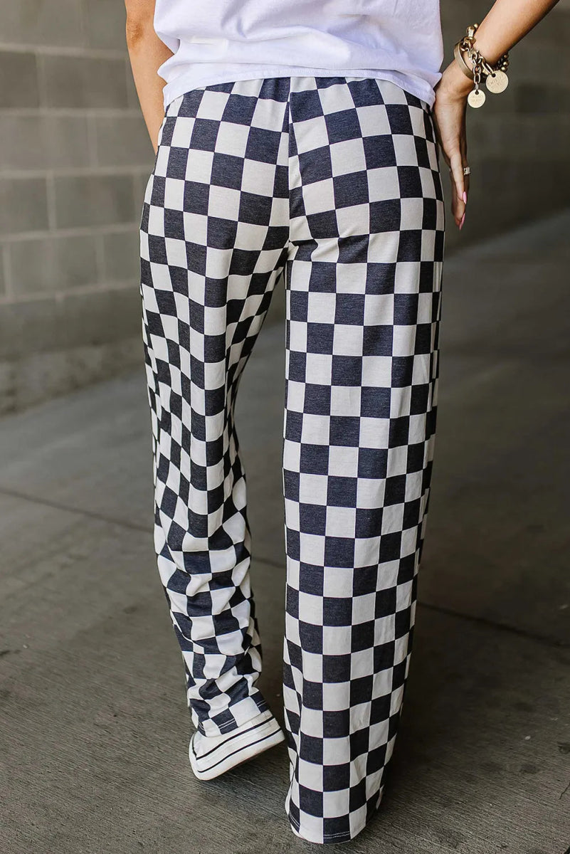 Checkered Wide Leg Pants - Body Central