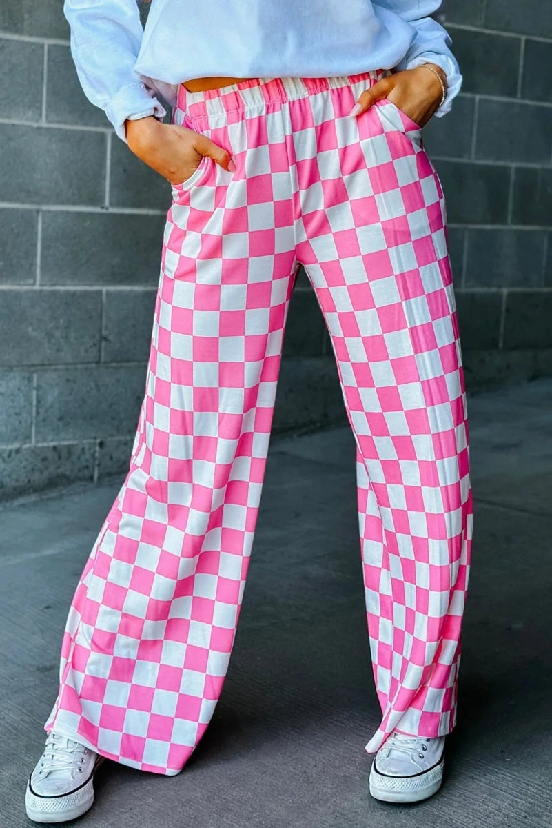 Checkered Wide Leg Pants - Body Central