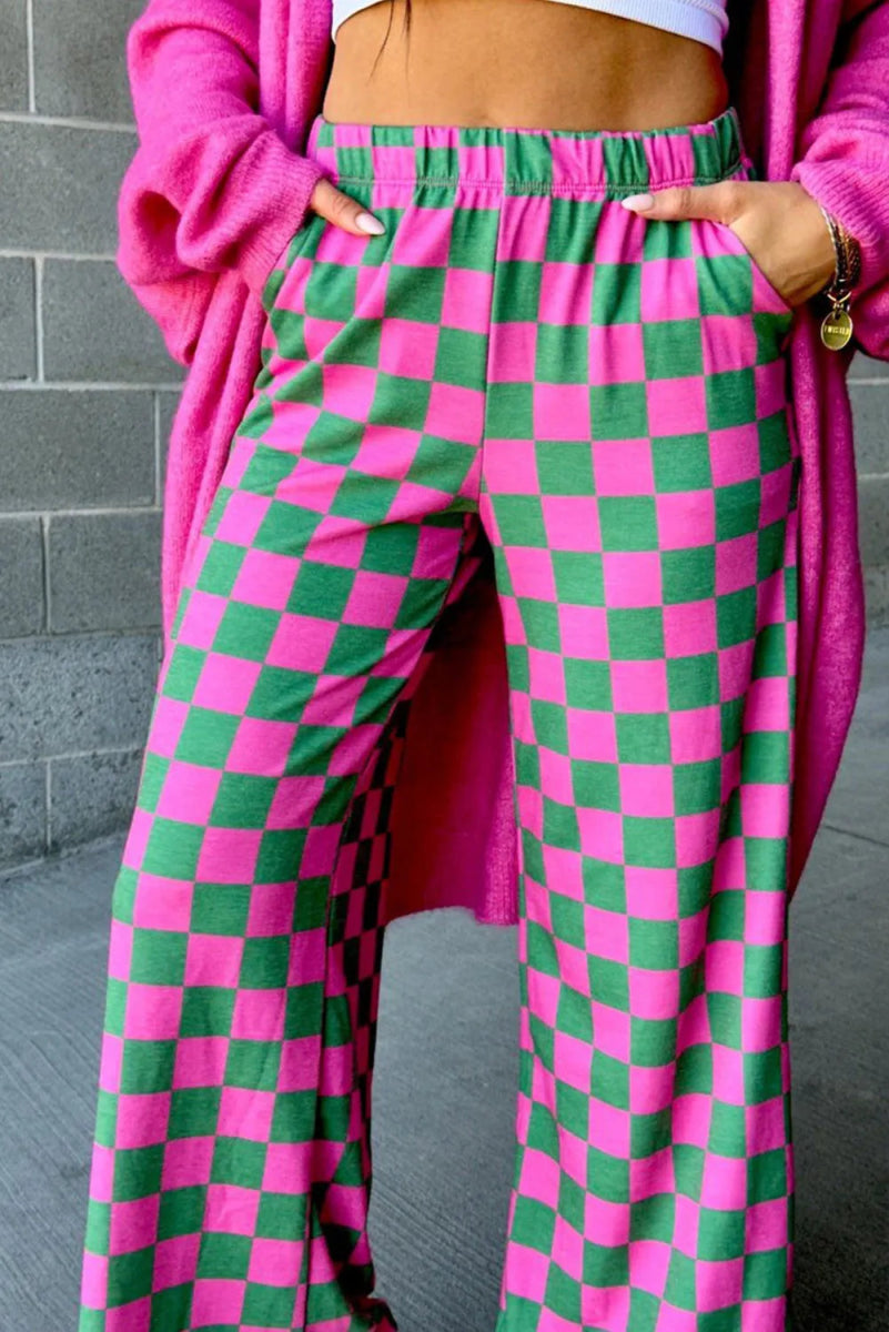 Checkered Wide Leg Pants - Body Central