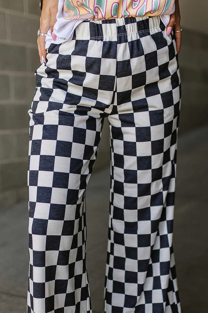 Checkered Wide Leg Pants - Body Central