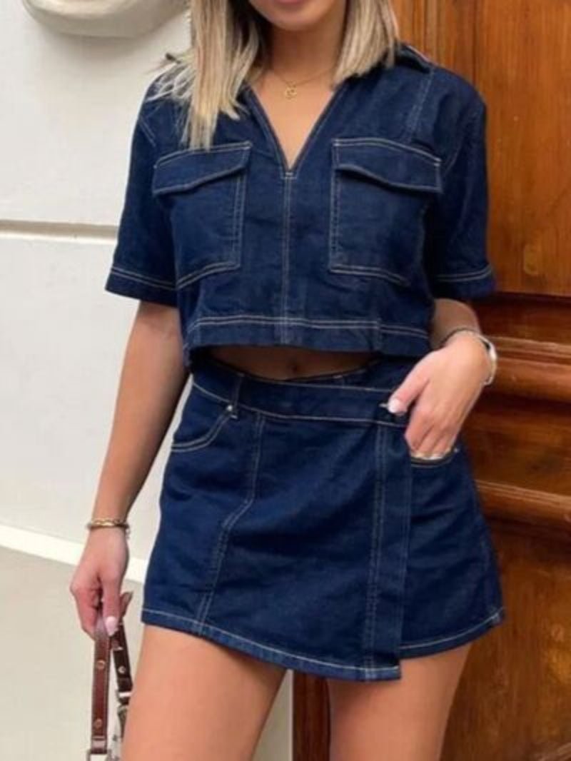 Collar Top & Skirt Denim Set - Body Central
