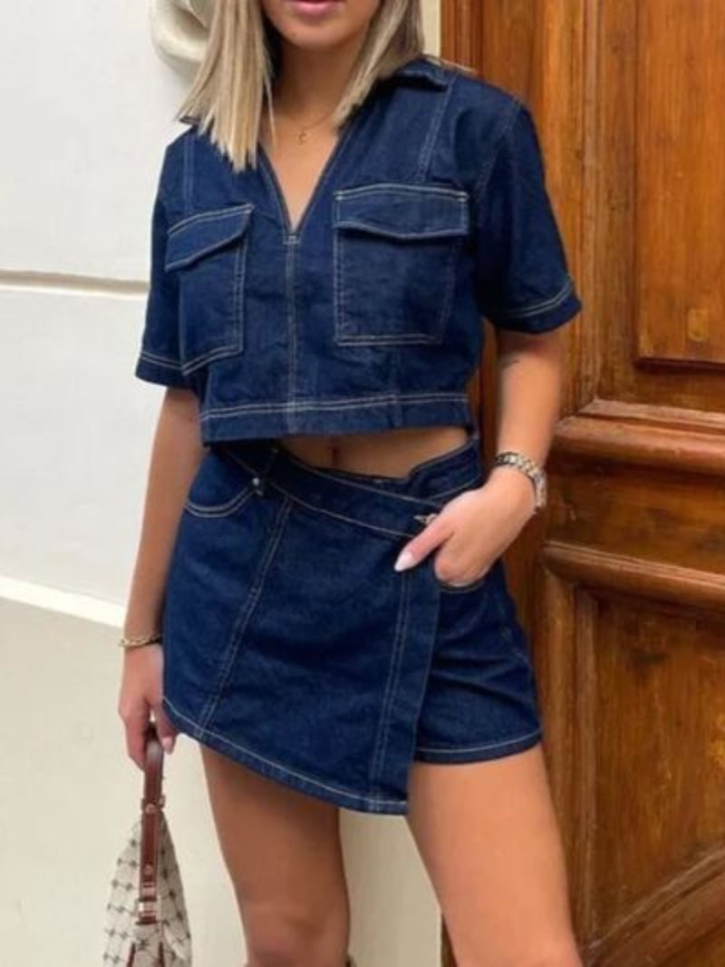 Collar Top & Skirt Denim Set - Body Central