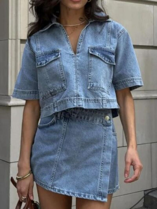 Collar Top & Skirt Denim Set - Body Central