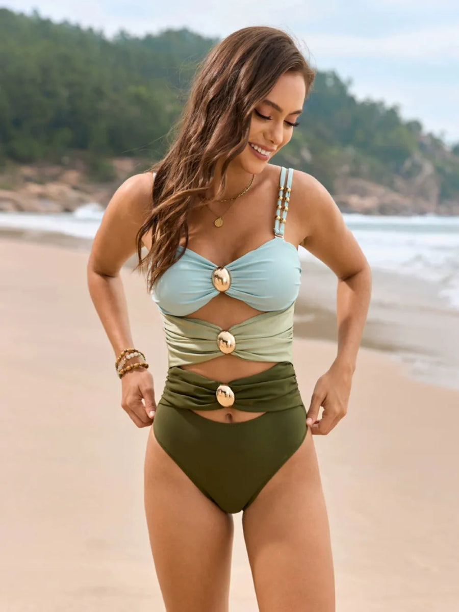 Color Block Sweetheart Neck One - Piece Swimwear - Body Central