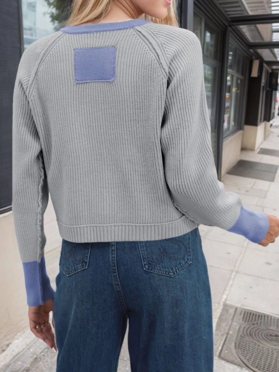 Contrast Button Up Long Sleeve Cardigan - Body Central