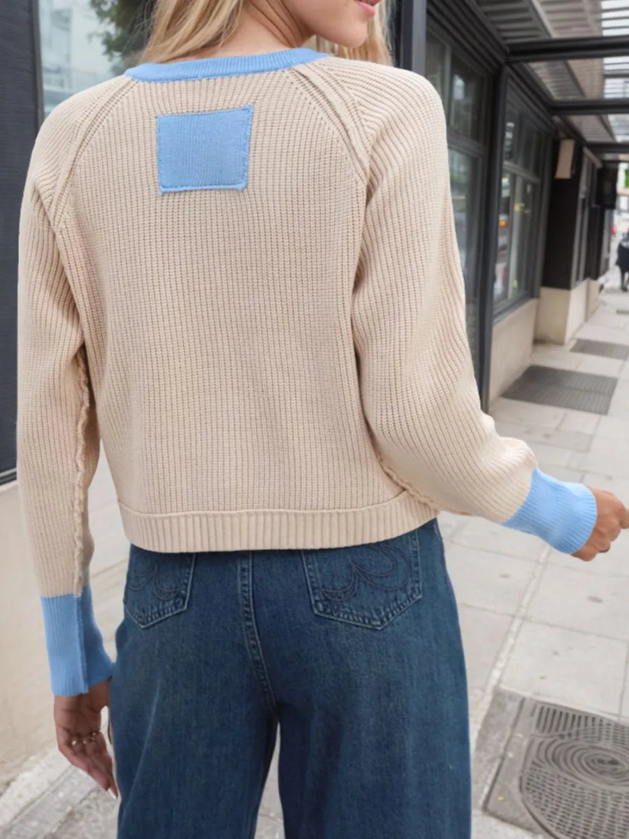 Contrast Button Up Long Sleeve Cardigan - Body Central