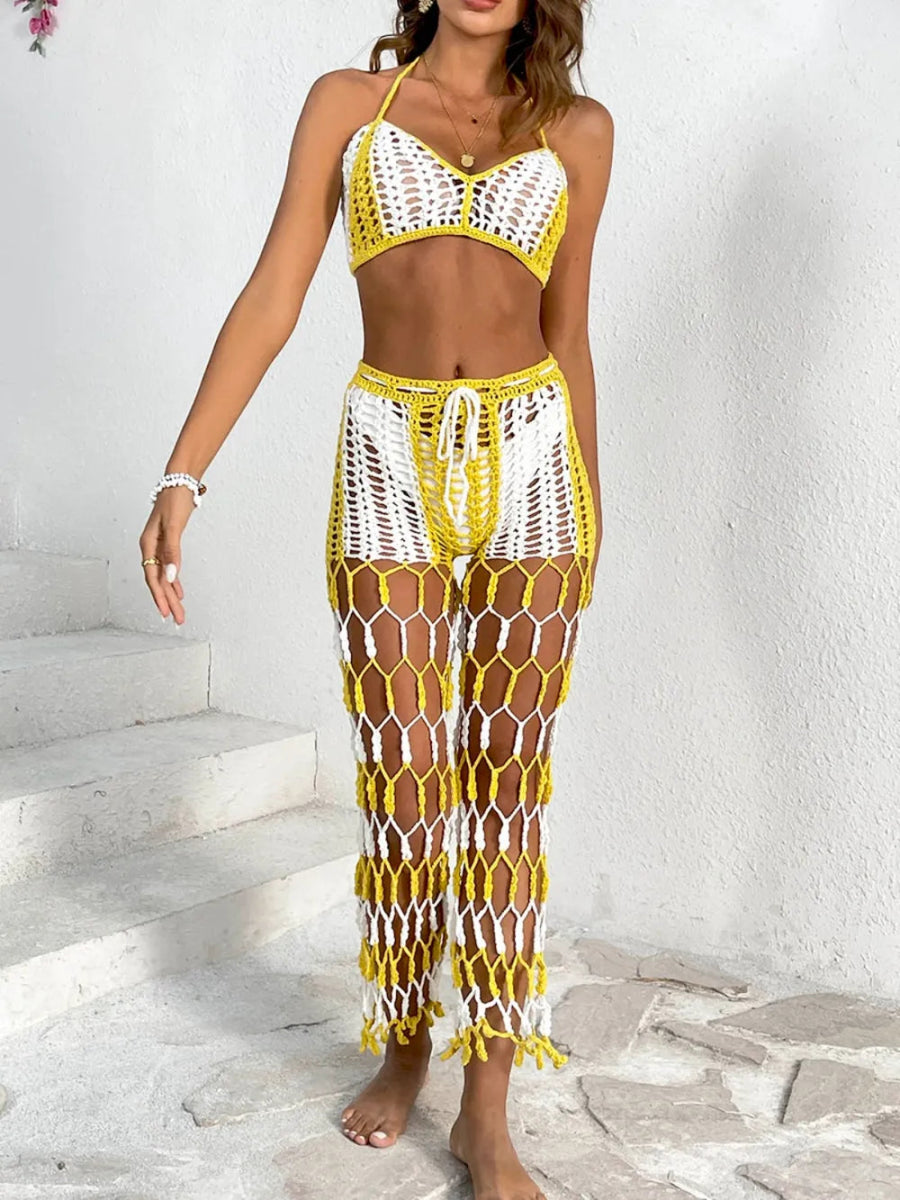 Cutout Halter Neck Top and Pants Two - Piece Swim Set - Body Central