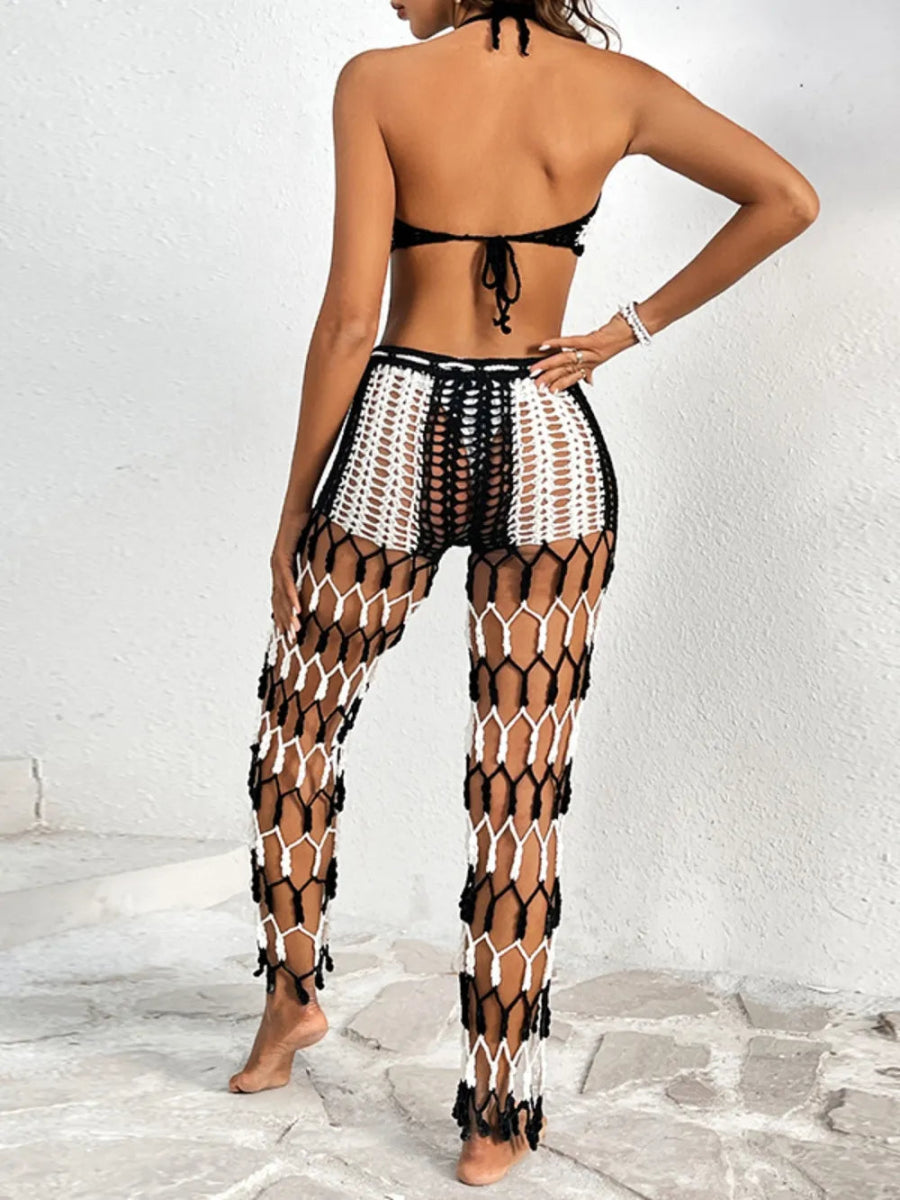 Cutout Halter Neck Top and Pants Two - Piece Swim Set - Body Central