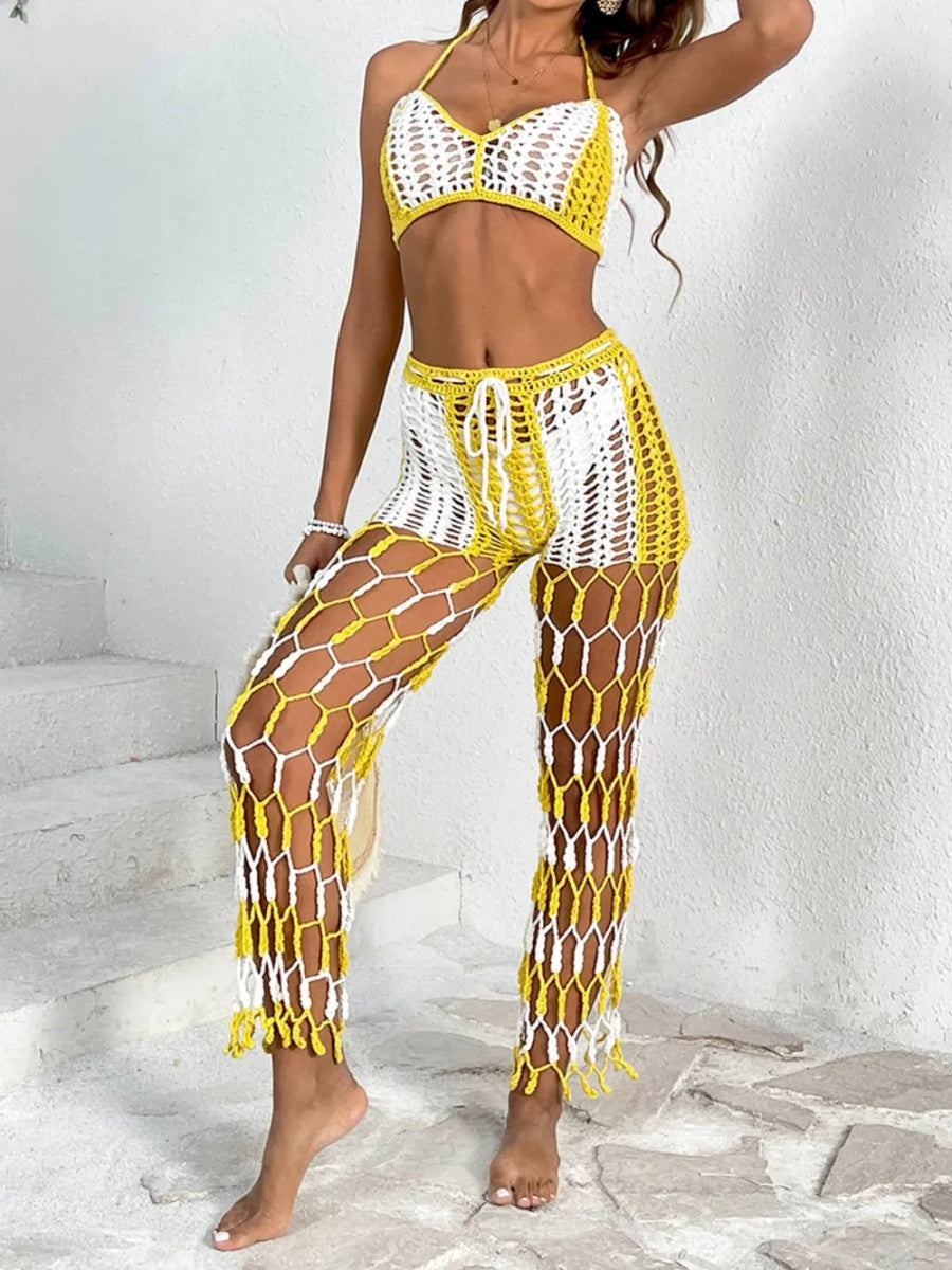 Cutout Halter Neck Top and Pants Two - Piece Swim Set - Body Central