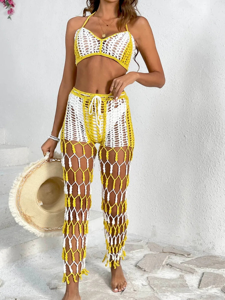 Cutout Halter Neck Top and Pants Two - Piece Swim Set - Body Central
