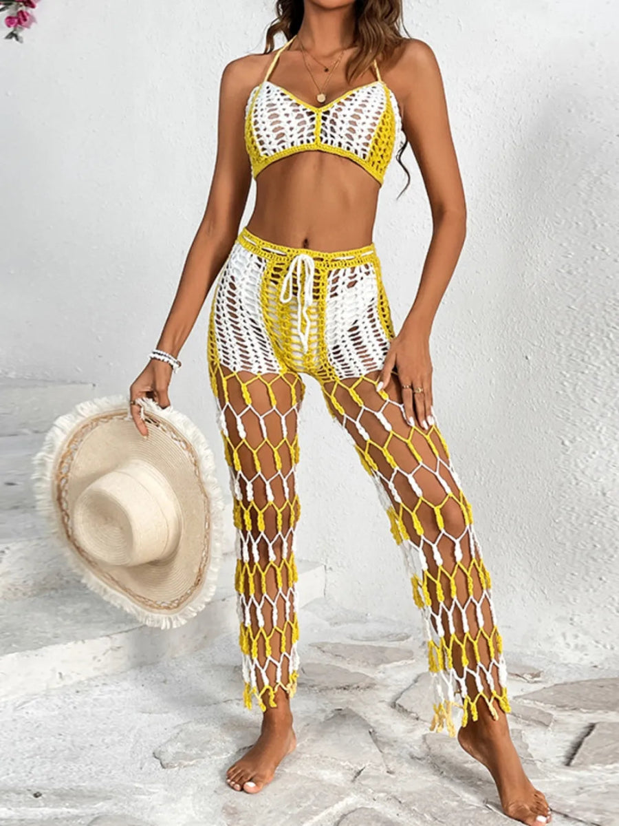 Cutout Halter Neck Top and Pants Two - Piece Swim Set - Body Central