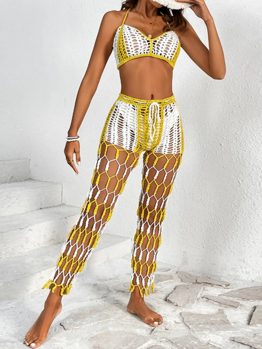 Cutout Halter Neck Top and Pants Two - Piece Swim Set - Body Central