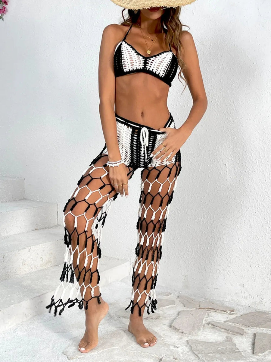 Cutout Halter Neck Top and Pants Two - Piece Swim Set - Body Central