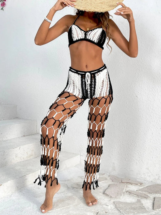 Cutout Halter Neck Top and Pants Two - Piece Swim Set - Body Central
