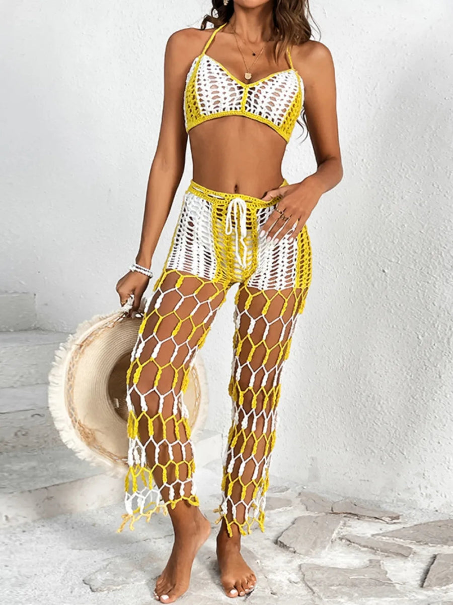 Cutout Halter Neck Top and Pants Two - Piece Swim Set - Body Central