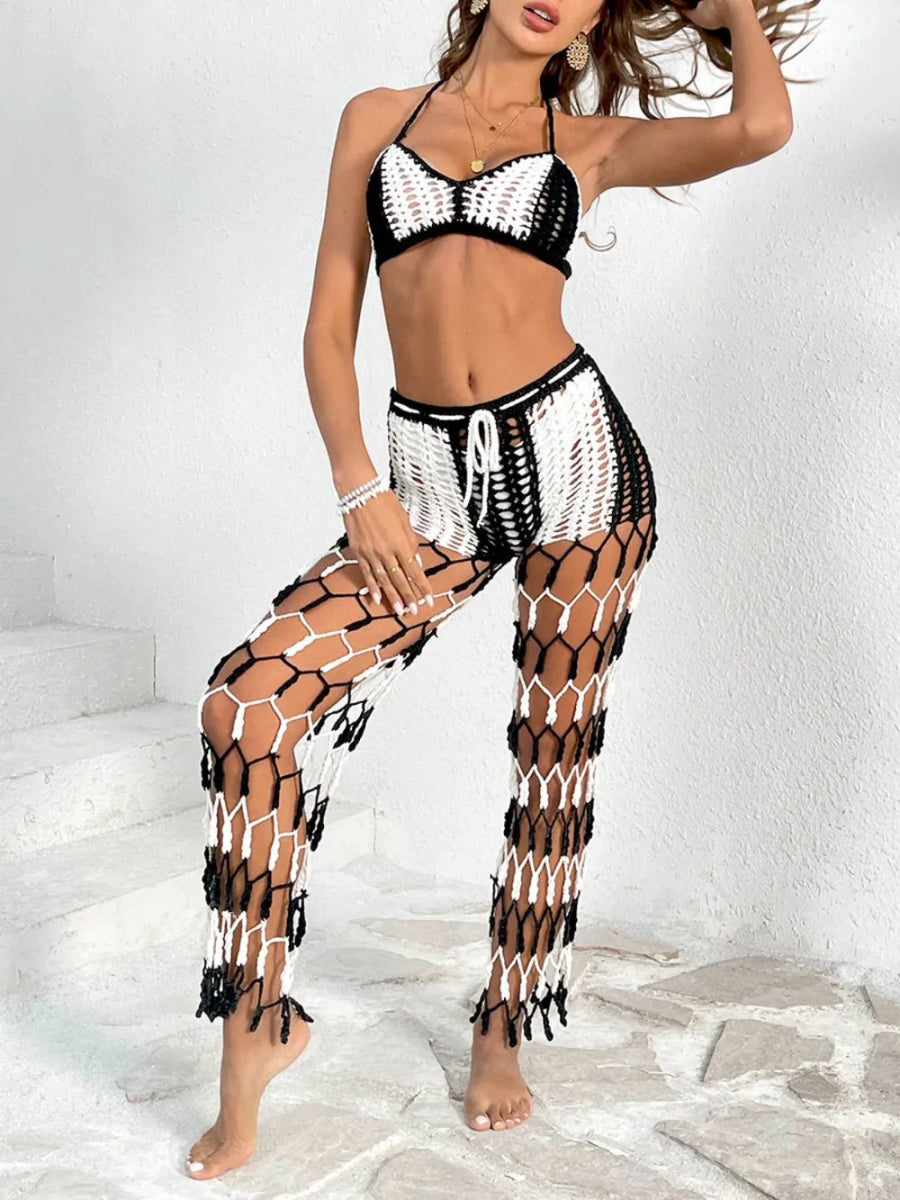 Cutout Halter Neck Top and Pants Two - Piece Swim Set - Body Central