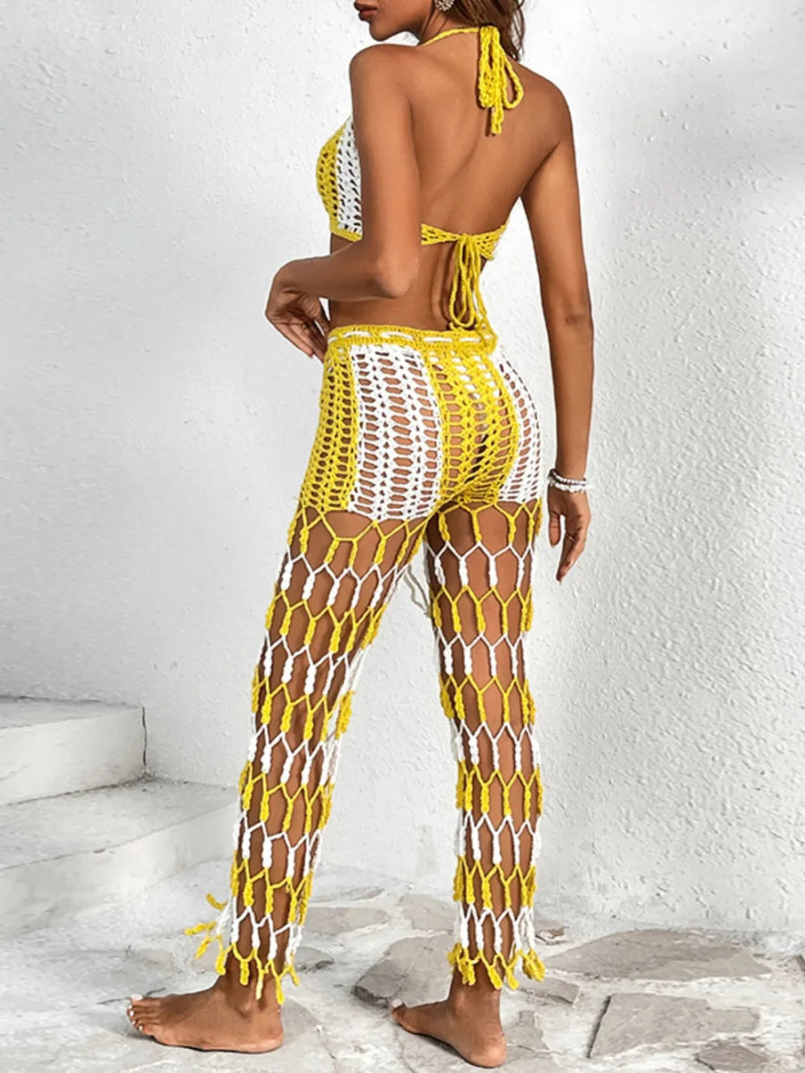 Cutout Halter Neck Top and Pants Two - Piece Swim Set - Body Central