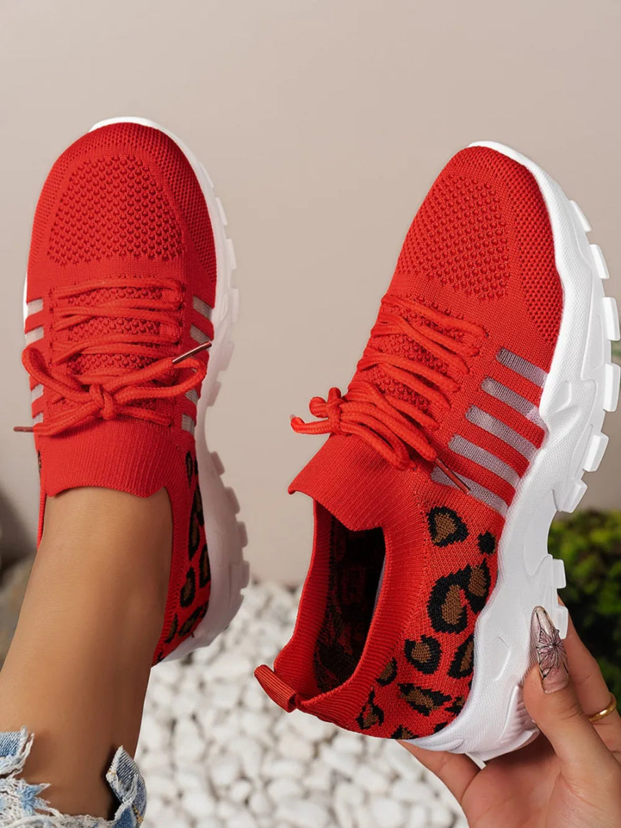 Cutout Leopard Lace Up Mesh Athletic - Body Central