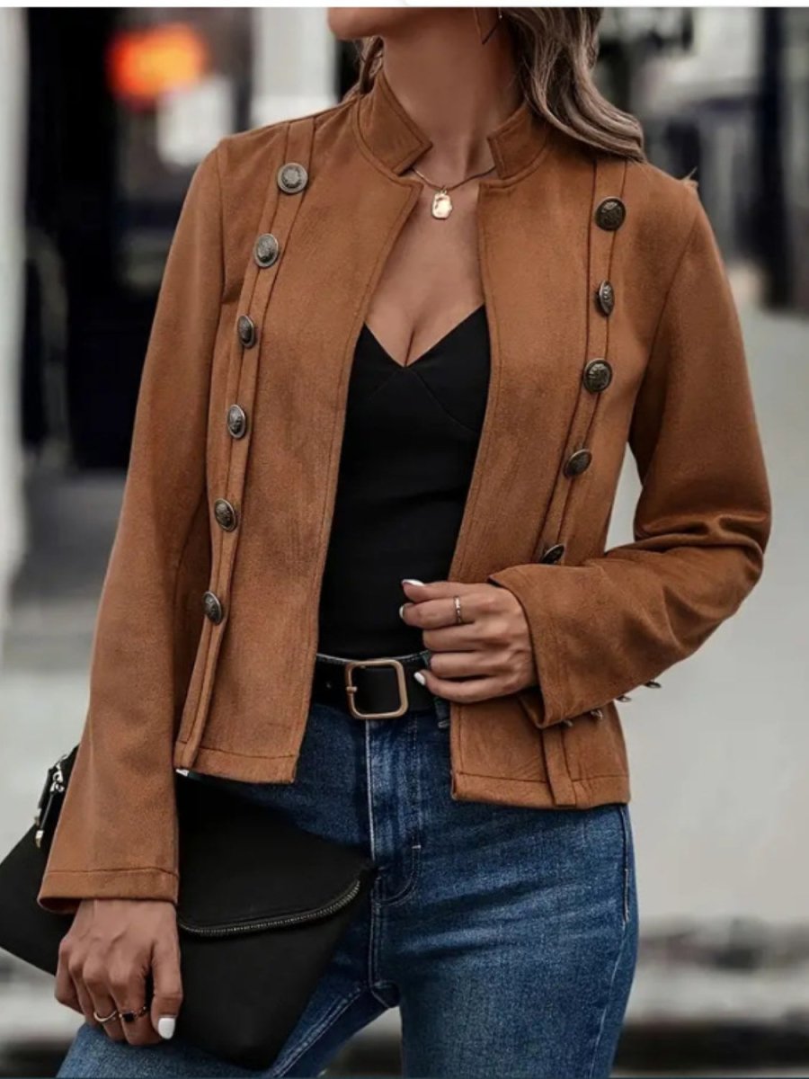 Decorative Button Open Front Long Sleeve Jacket - Body Central