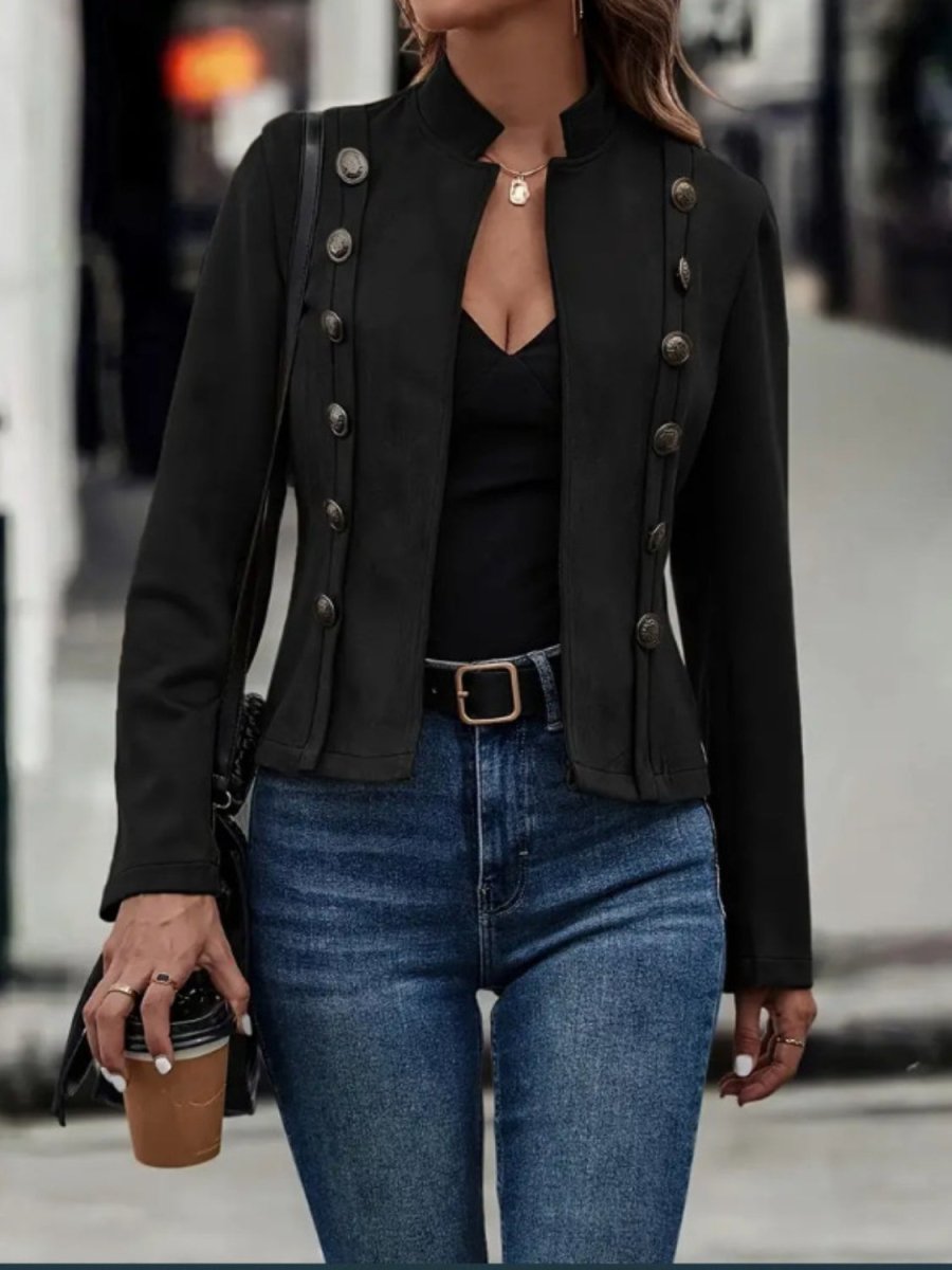 Decorative Button Open Front Long Sleeve Jacket - Body Central