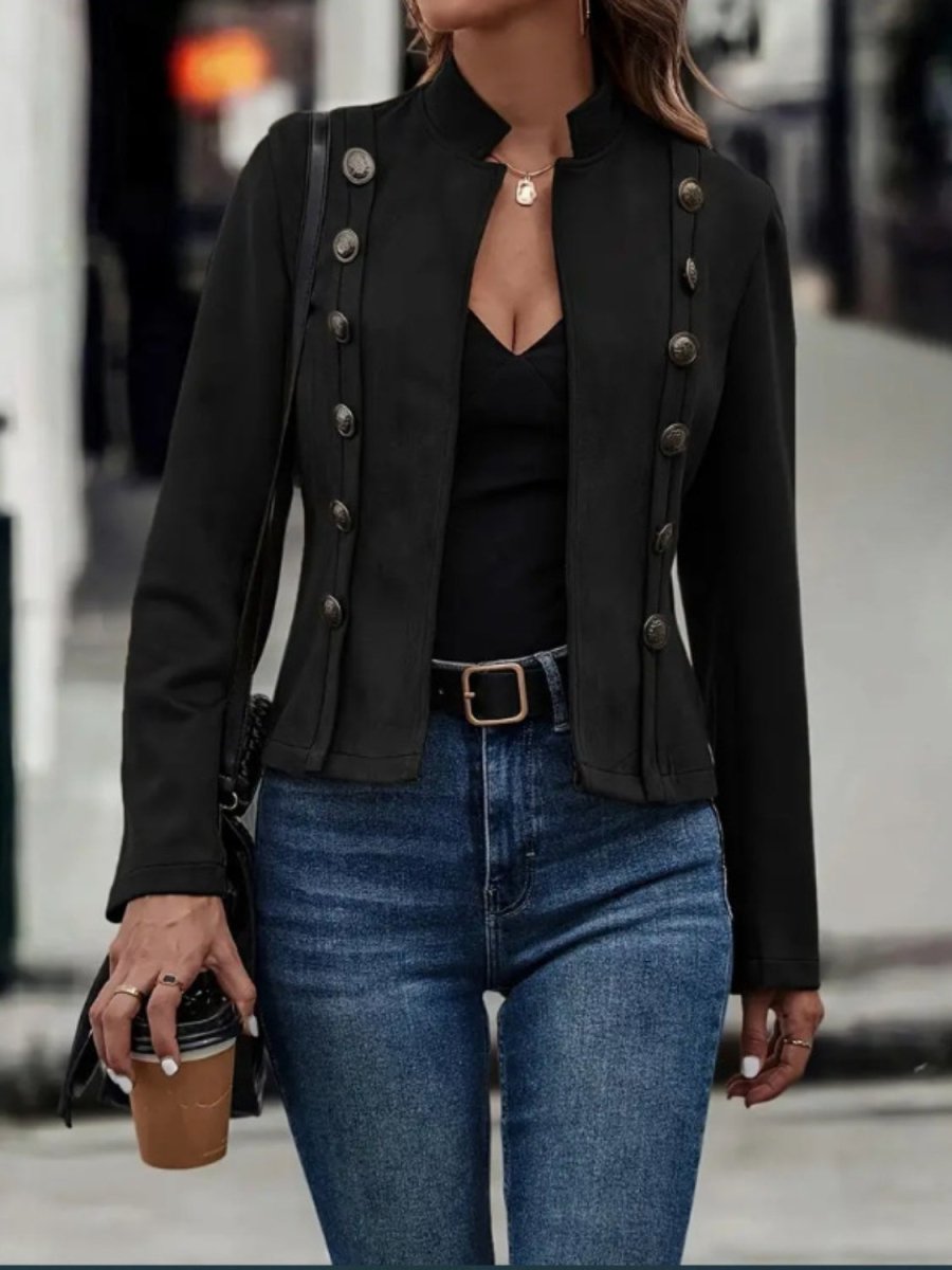 Decorative Button Open Front Long Sleeve Jacket - Body Central